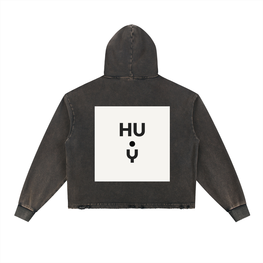 Vintage Washed Frayed-Hem Hoodie