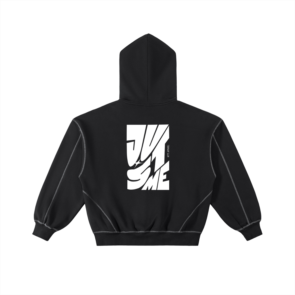 Contrast-Stitched Boxy Fleece Zip Hoodie